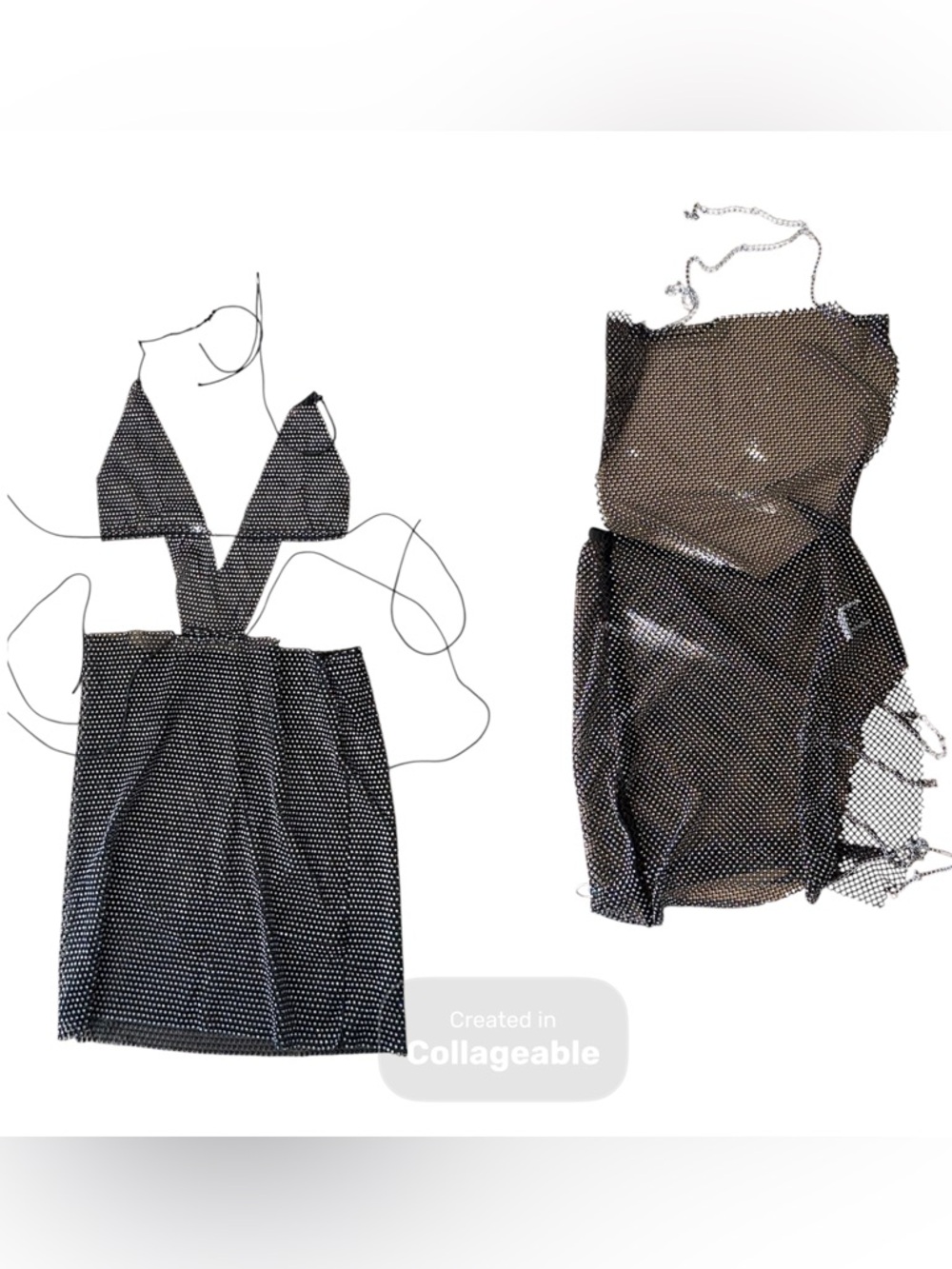 Lot of 2 Black Rhinestone Mesh Swimsuit Cover-ups
